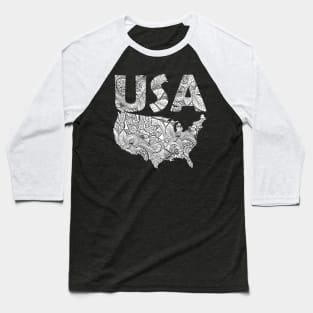 Mandala art map of the United States of America with text in white Baseball T-Shirt